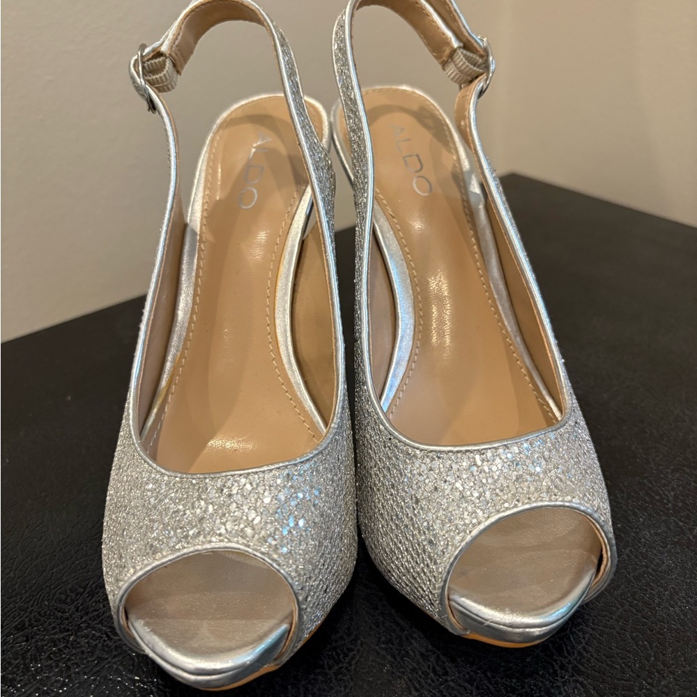 ALDO Women's Silver Peep-Toe Heels